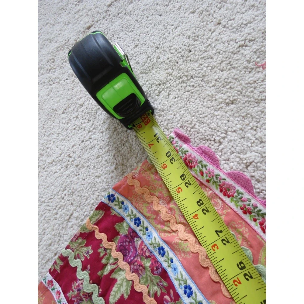 Cotton Embroidered Floral Apron 76 Inch Tie Red Pink OSFA